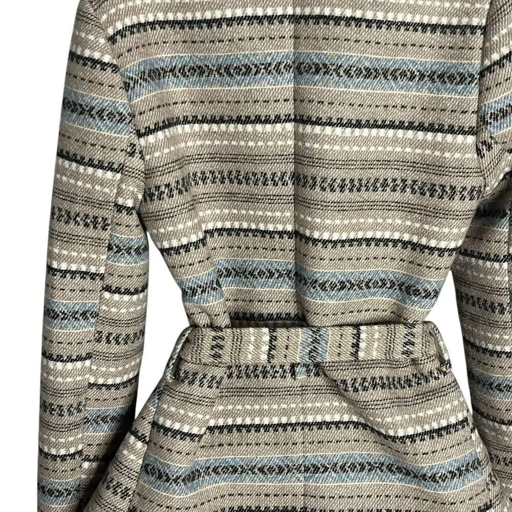 Jack BB Dakota Wrap Coat Jacket Women's S Blanket Belted Pockets Tan Blue Aztec